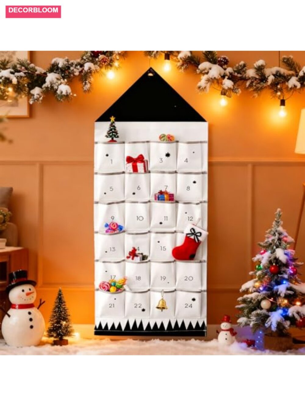 Fabric Christmas Advent Calendar 24 Pockets Reusable Hanging Countdown
